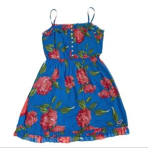 Hollister blue & Red floral chiffon ruffled mini sundress medium